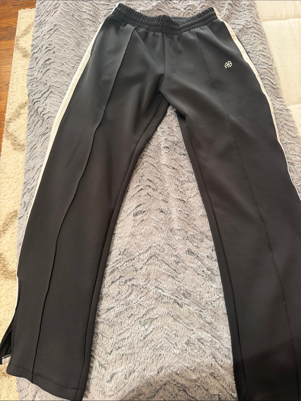 Anine Bing Black Track Pants with White Side Stripes